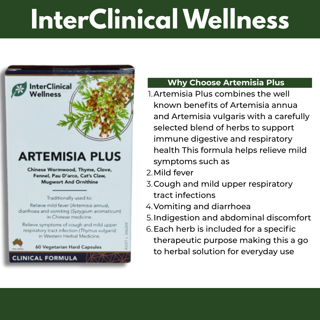 InterClinical Wellness Artemisia Plus supplement packaging with product details.