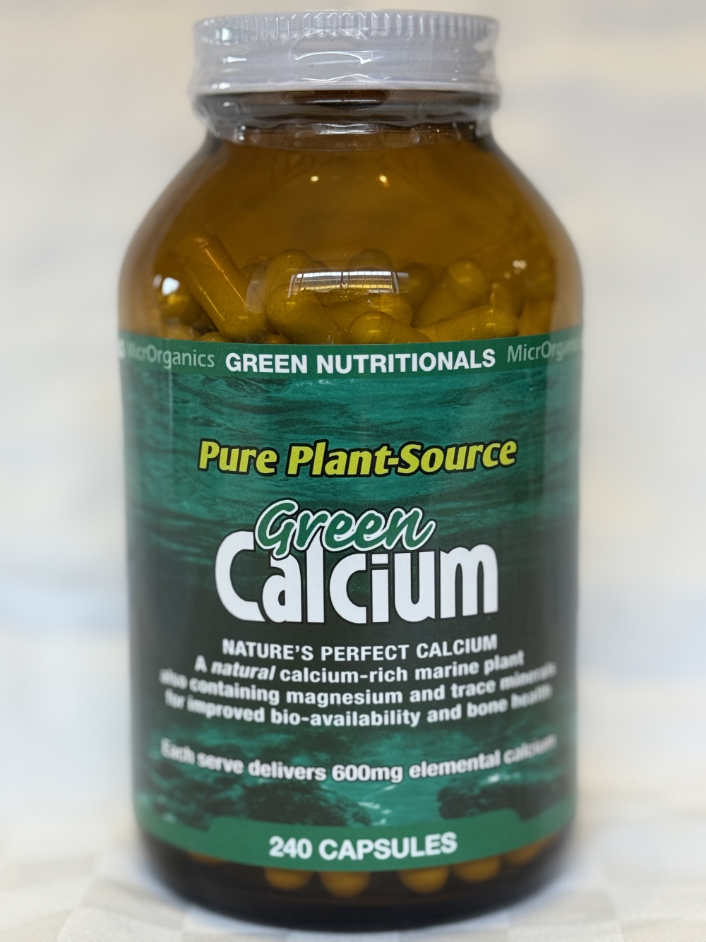 High-bioavailability Green Nutritionals Green Calcium natural mineral formula, vegan calcium capsules for strong bones, natural bone strength support, with essential co-factors