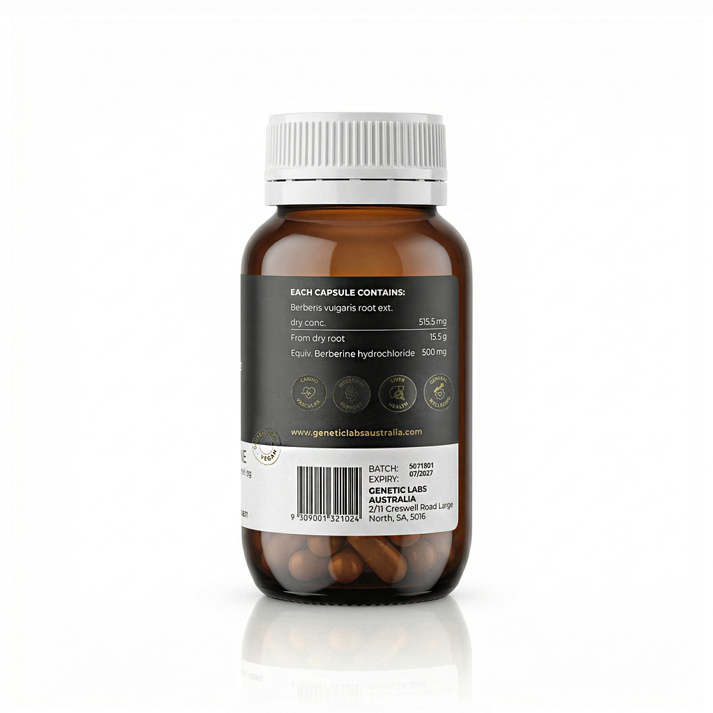 Genetic Labs Australia Berberin-Nahrungsergänzungsmittel 500 mg – 60 Kapseln, hergestellt in Australien 