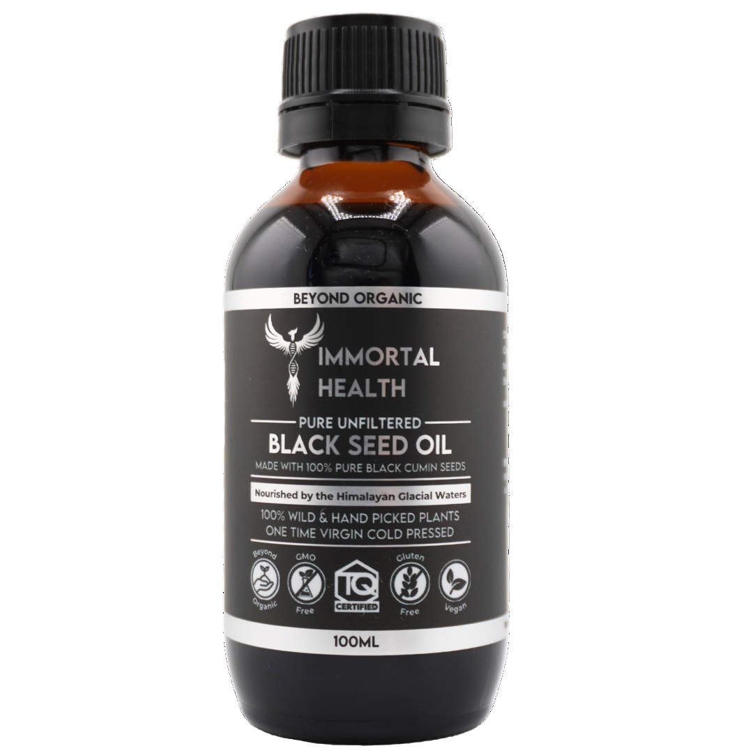 Immortal Health Black Seed Oil 100ml premium cold-pressed Nigella sativa, antioxidant-rich