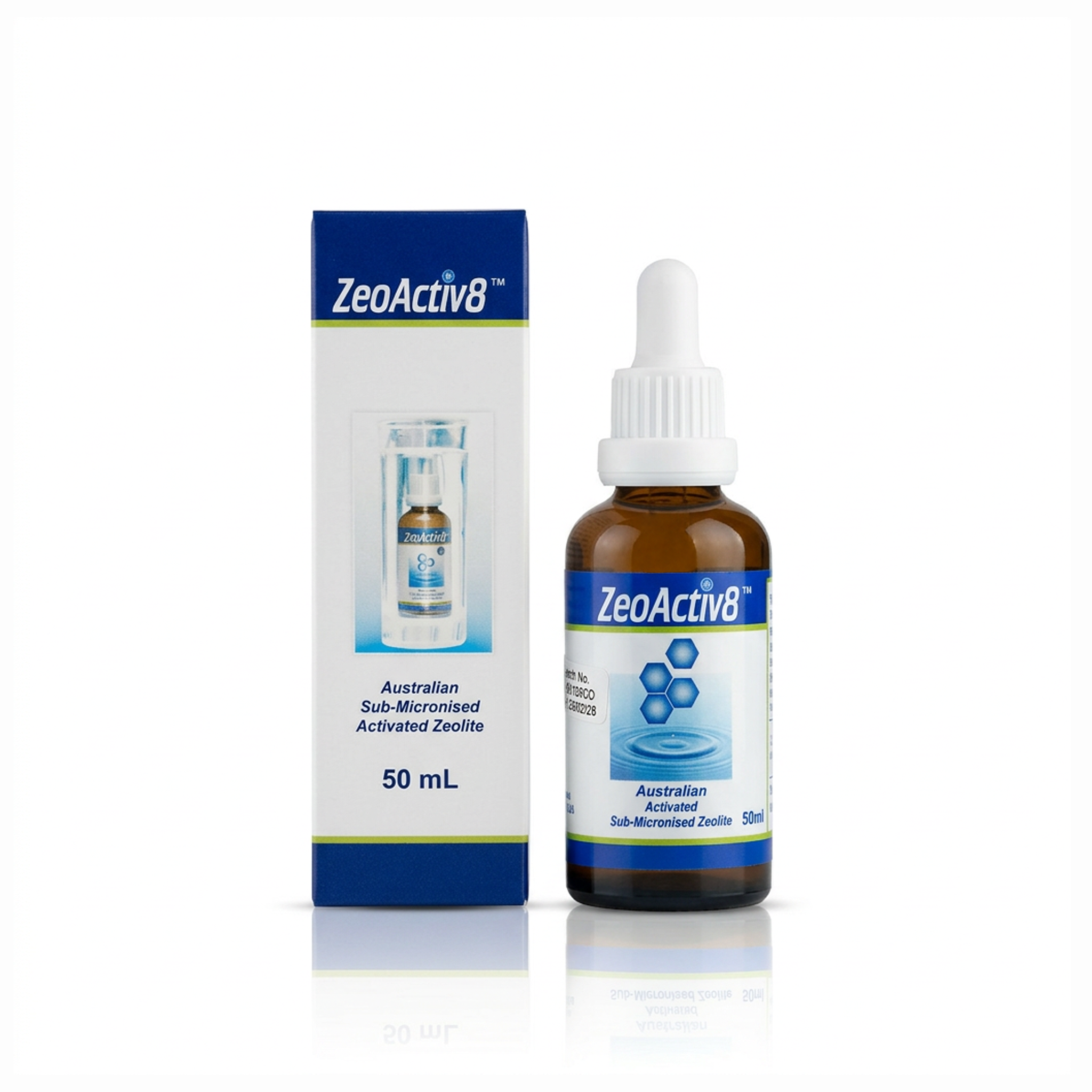 ZeoActiv8 bottle and packaging on a white background