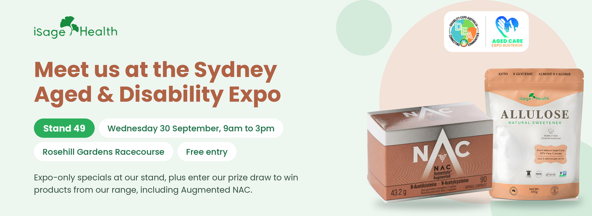 iSage Health at the Sydney Aged & Disability Expo, Stand 49, Wednesday 30 September, 9am to 3pm, Rosehill Gardens Racecourse. Free entry, expo-only specials and a prize draw.